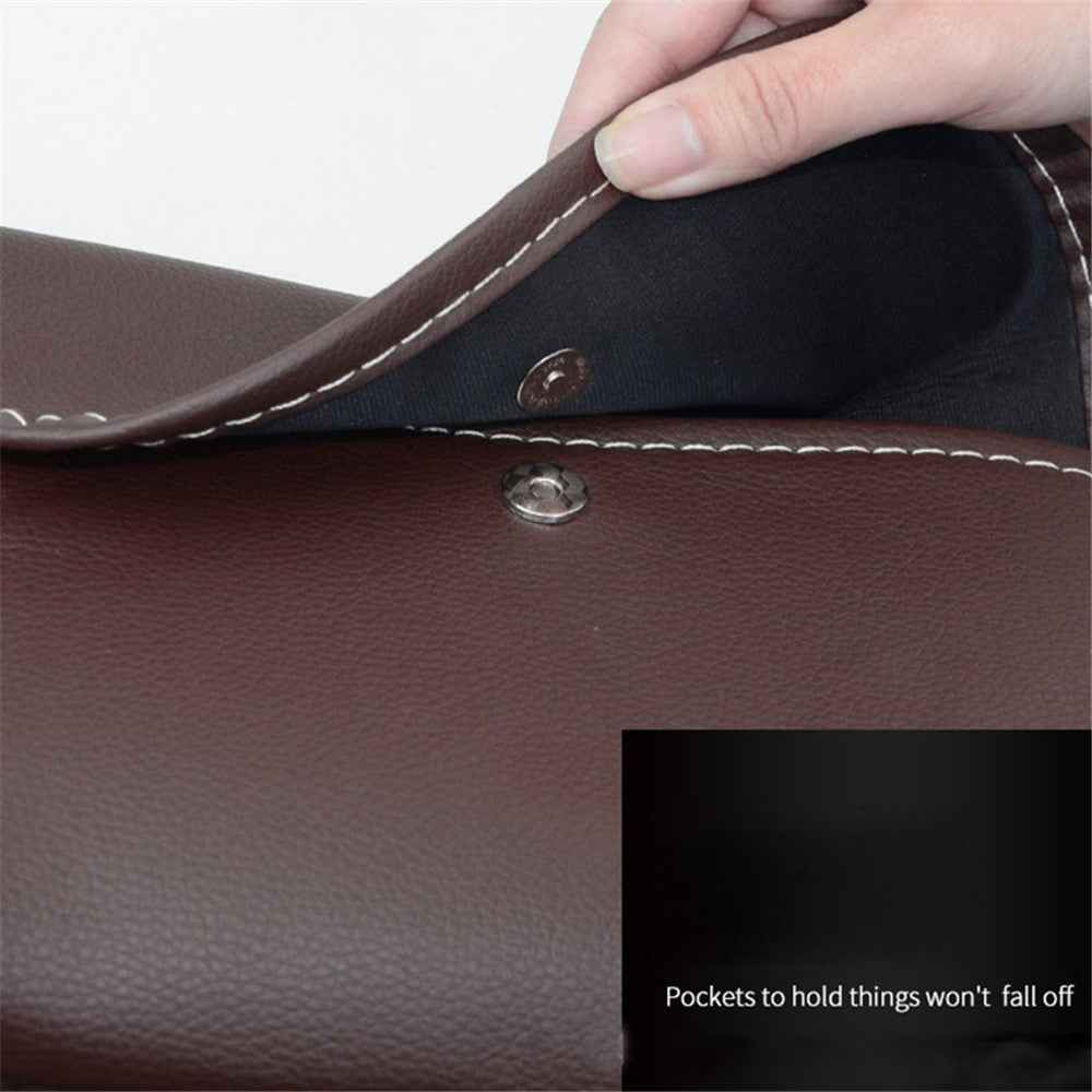 Leather Car Back Seat Storage Bag Automotive Seat Back Organizer for Bottle, Snack, Napkin - Beige