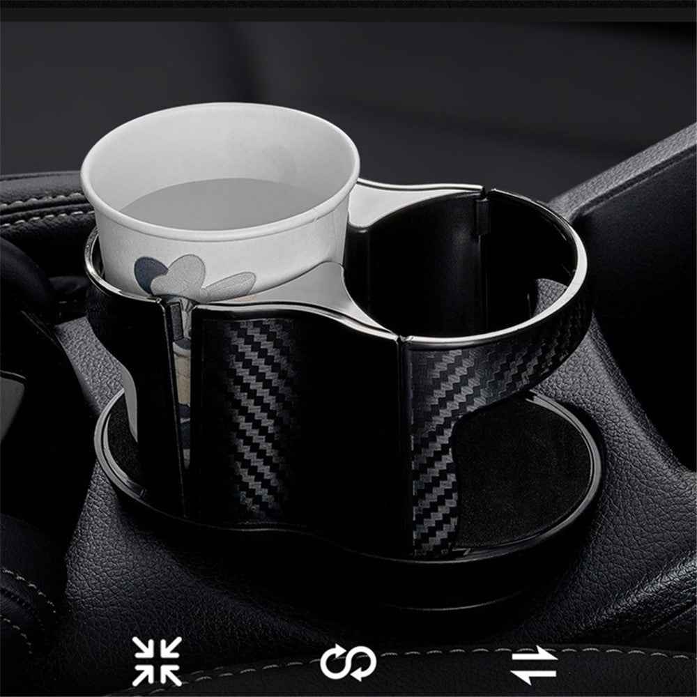 Carbon Fiber Pattern Car Water Cup Holder Multifunctional Car Drink Holder with Rotatable Base - Silver