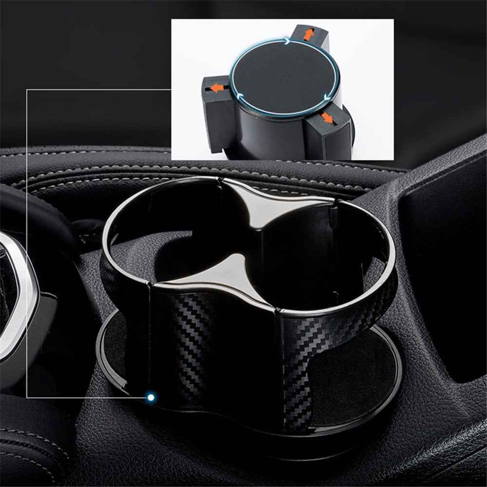 Carbon Fiber Pattern Car Water Cup Holder Multifunctional Car Drink Holder with Rotatable Base - Gold