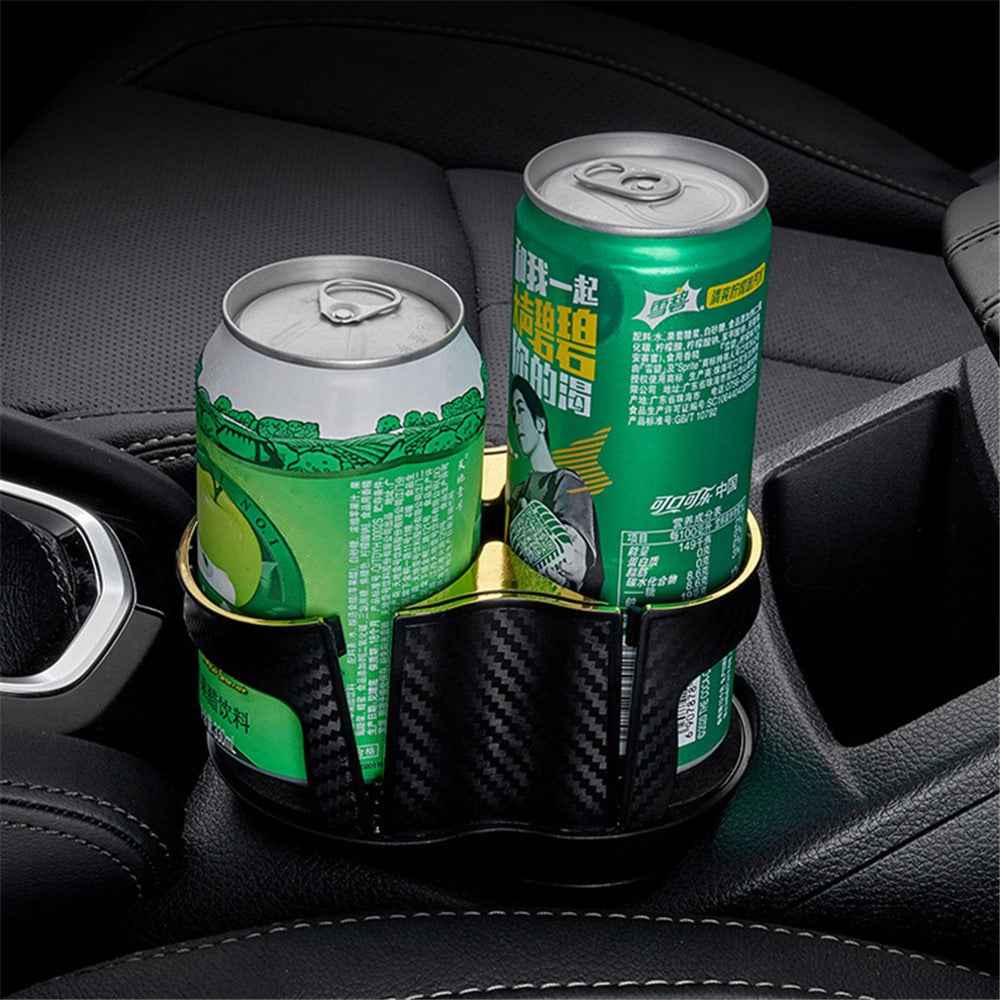Carbon Fiber Pattern Car Water Cup Holder Multifunctional Car Drink Holder with Rotatable Base - Gold