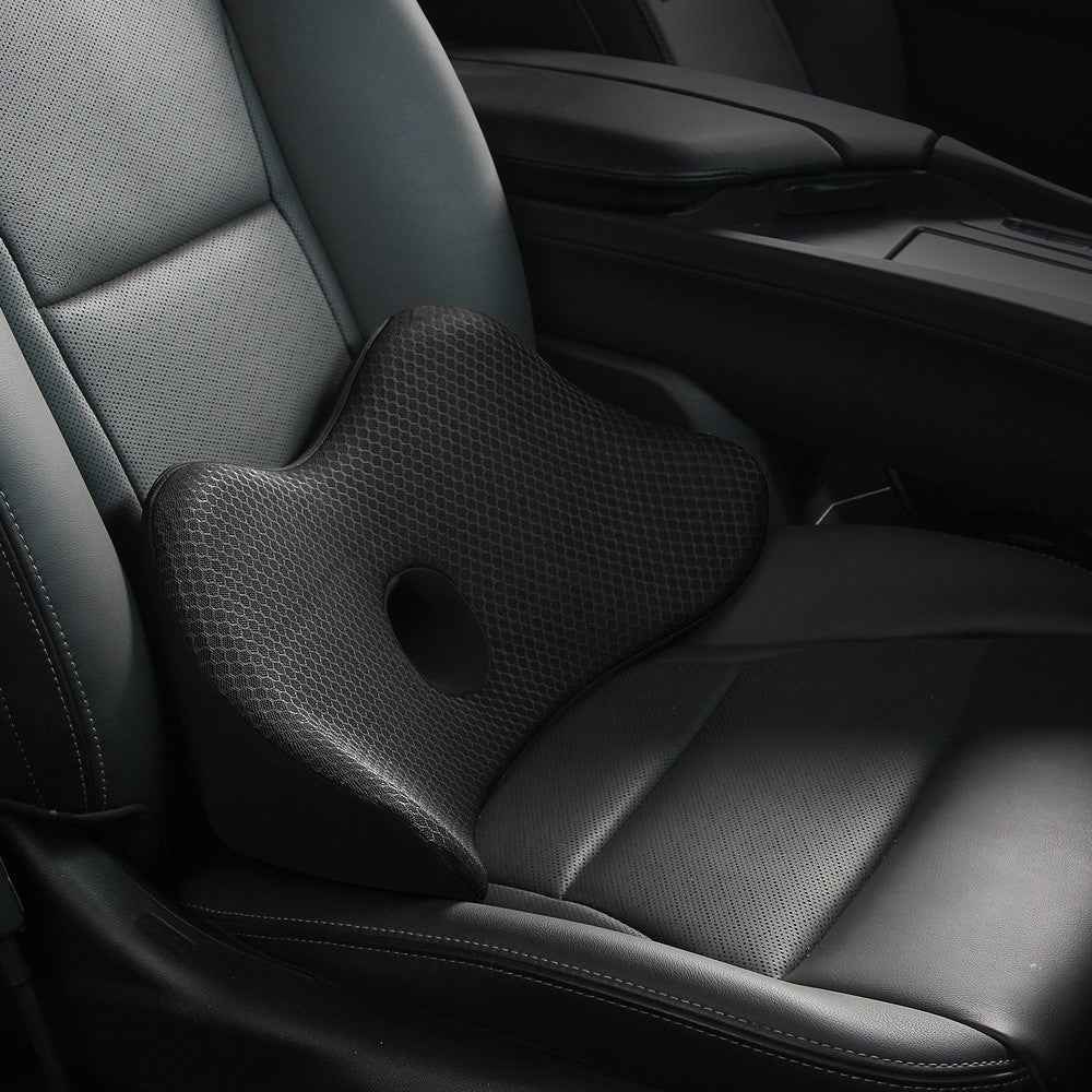 Car Seat Waist Support Cushion Memory Foam Breathable Fatigue Relieve Lumbar Cushion - Black