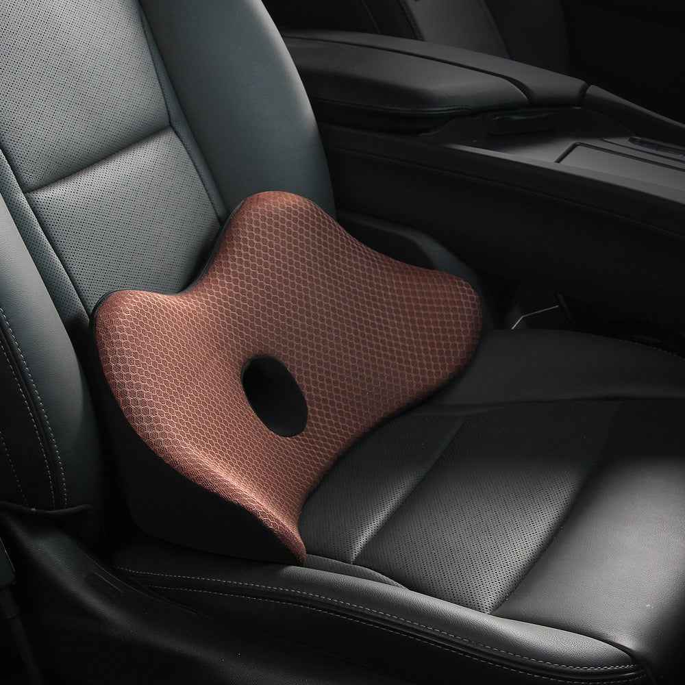 Car Seat Waist Support Cushion Memory Foam Breathable Fatigue Relieve Lumbar Cushion - Brown