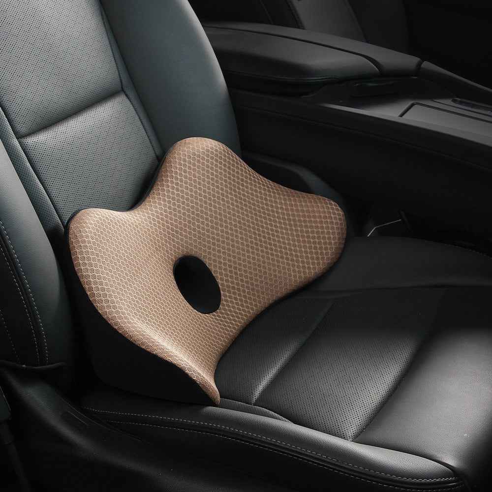 Car Seat Waist Support Cushion Memory Foam Breathable Fatigue Relieve Lumbar Cushion - Beige