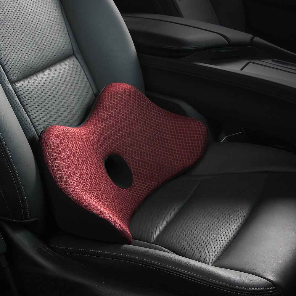 Car Seat Waist Support Cushion Memory Foam Breathable Fatigue Relieve Lumbar Cushion - Red