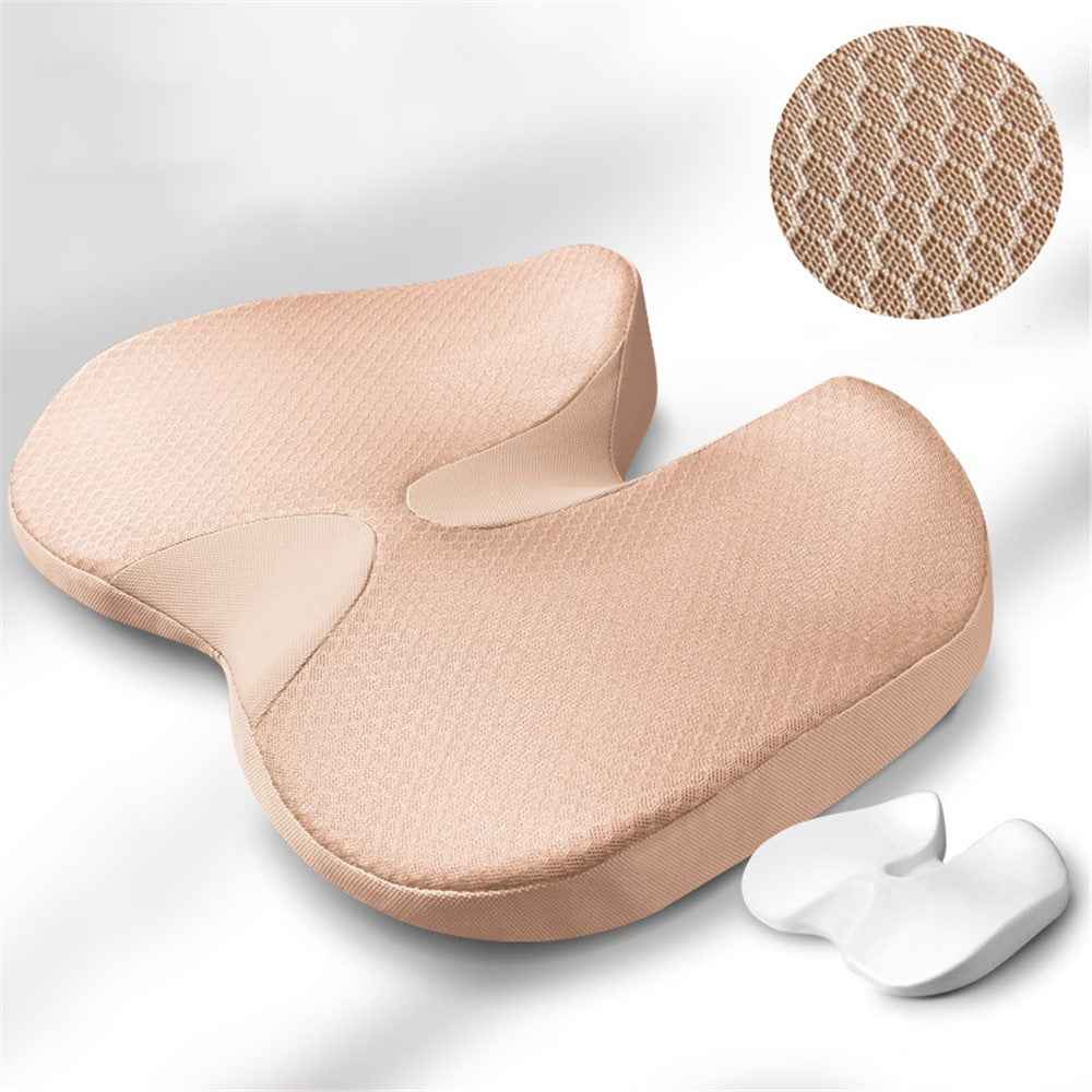 Car Seat Cushion Mesh Cloth+Memory Foam Breathable Fatigue Relief Seat Cushion - Beige