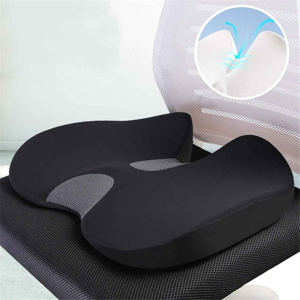 Car Seat Cushion Mesh Cloth+Memory Foam Breathable Fatigue Relief Seat Cushion - Fashion Black