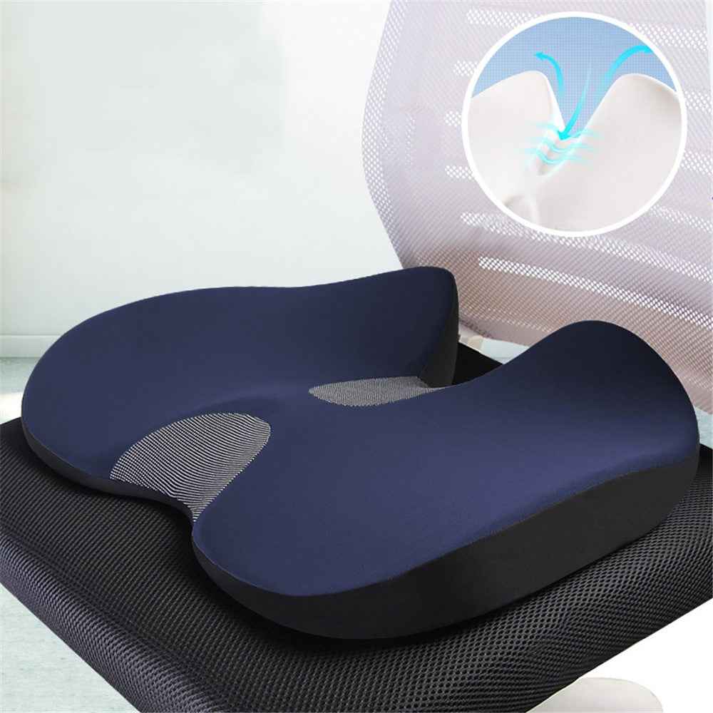 Car Seat Cushion Mesh Cloth+Memory Foam Breathable Fatigue Relief Seat Cushion - Navy Blue