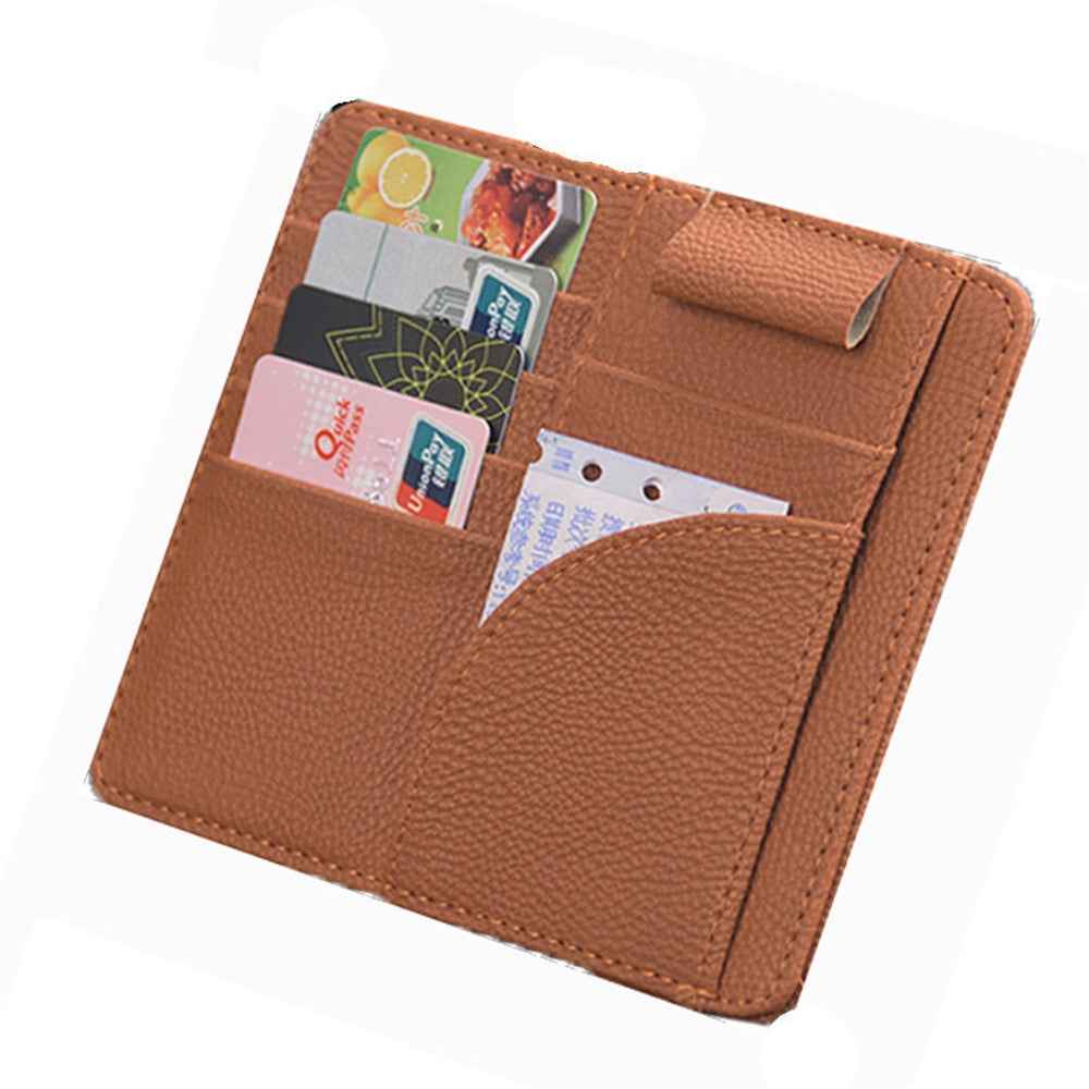 Car Sun Visor Storage Bag PU Leather Cards Bills Driver License Holder Bag - Orange