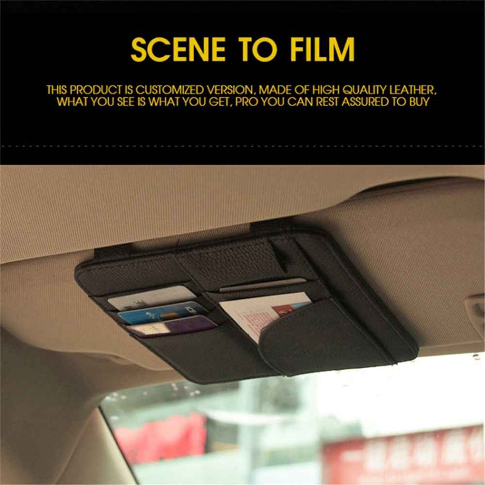 Car Sun Visor Storage Bag PU Leather Cards Bills Driver License Holder Bag - Orange
