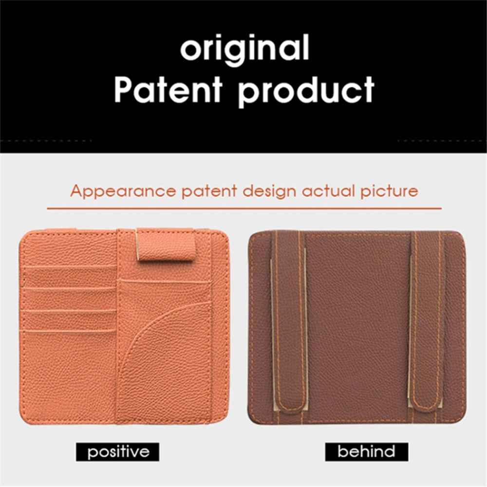 Car Sun Visor Storage Bag PU Leather Cards Bills Driver License Holder Bag - Beige