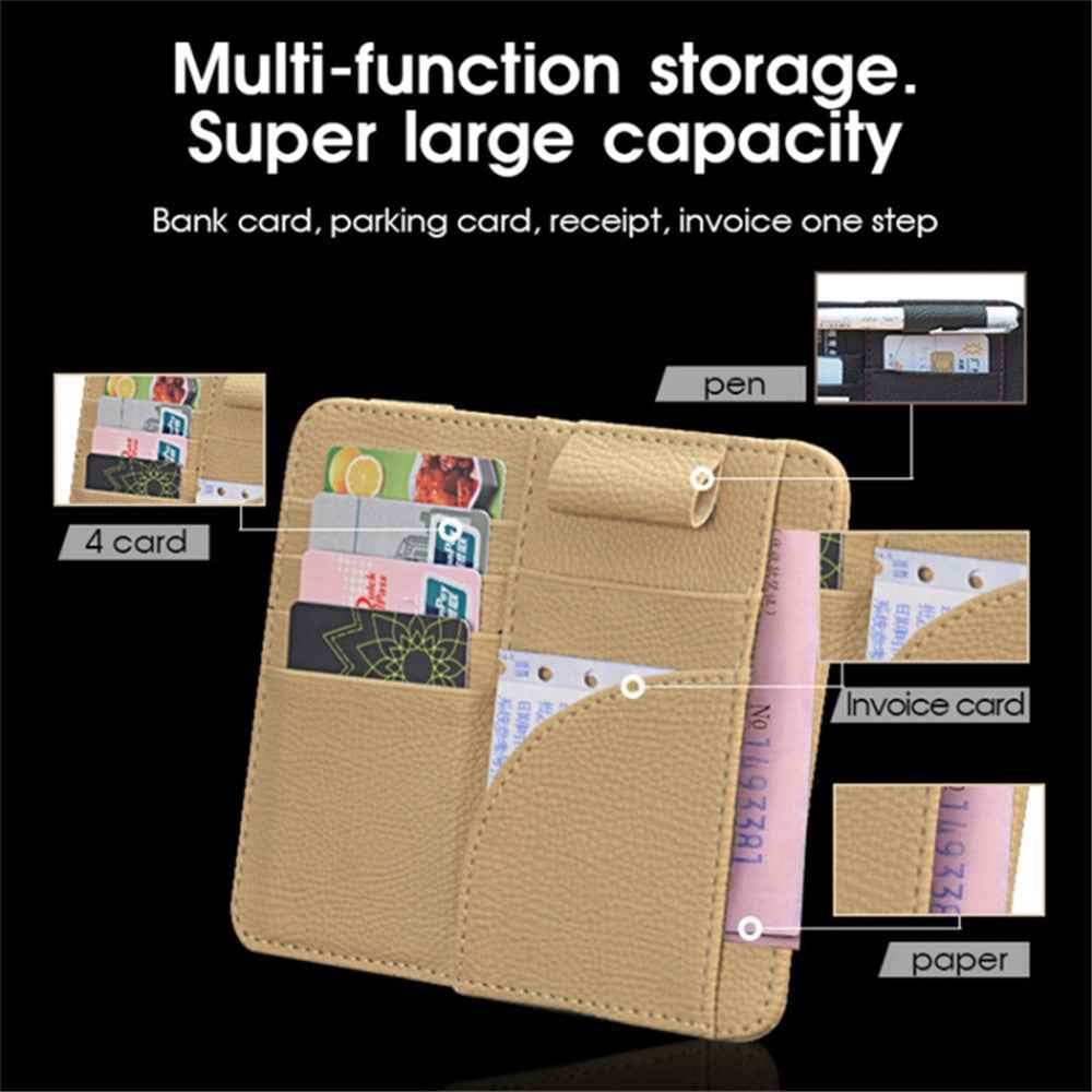 Car Sun Visor Storage Bag PU Leather Cards Bills Driver License Holder Bag - Brown
