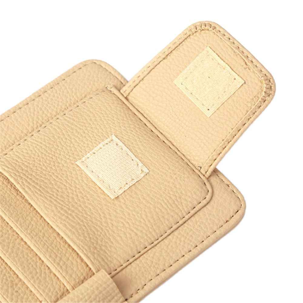 Car Sun Visor Storage Bag Litchi Texture PU Leather Cards Bills Glasses Holder - Orange