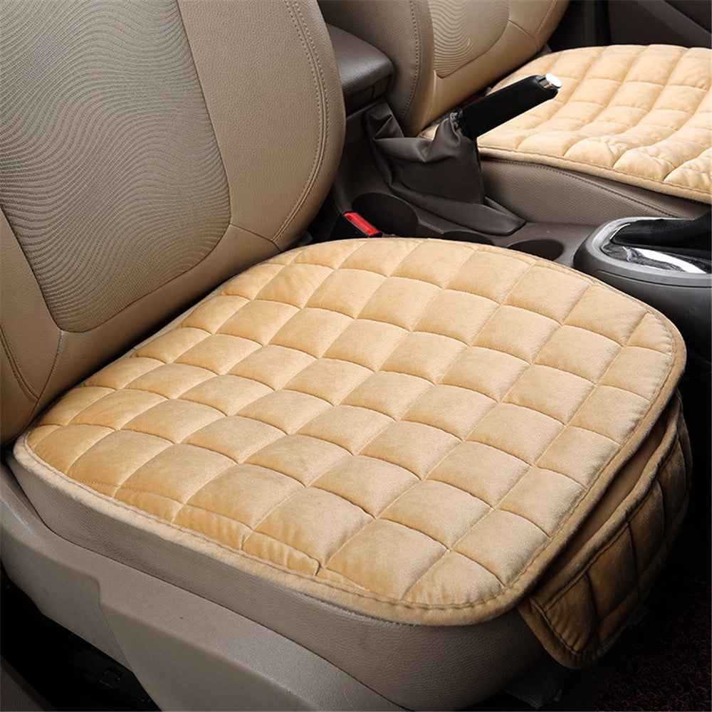 Non-slip Winter Car Front Seat Cover Pad Universal Warm Velvet Cushion with Pocket - Beige