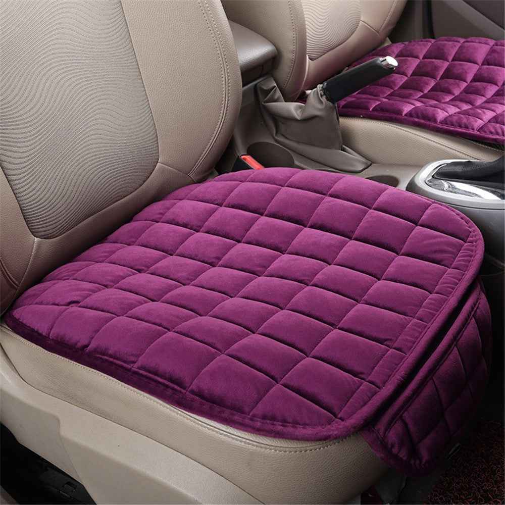 Non-slip Winter Car Front Seat Cover Pad Universal Warm Velvet Cushion with Pocket - Purple