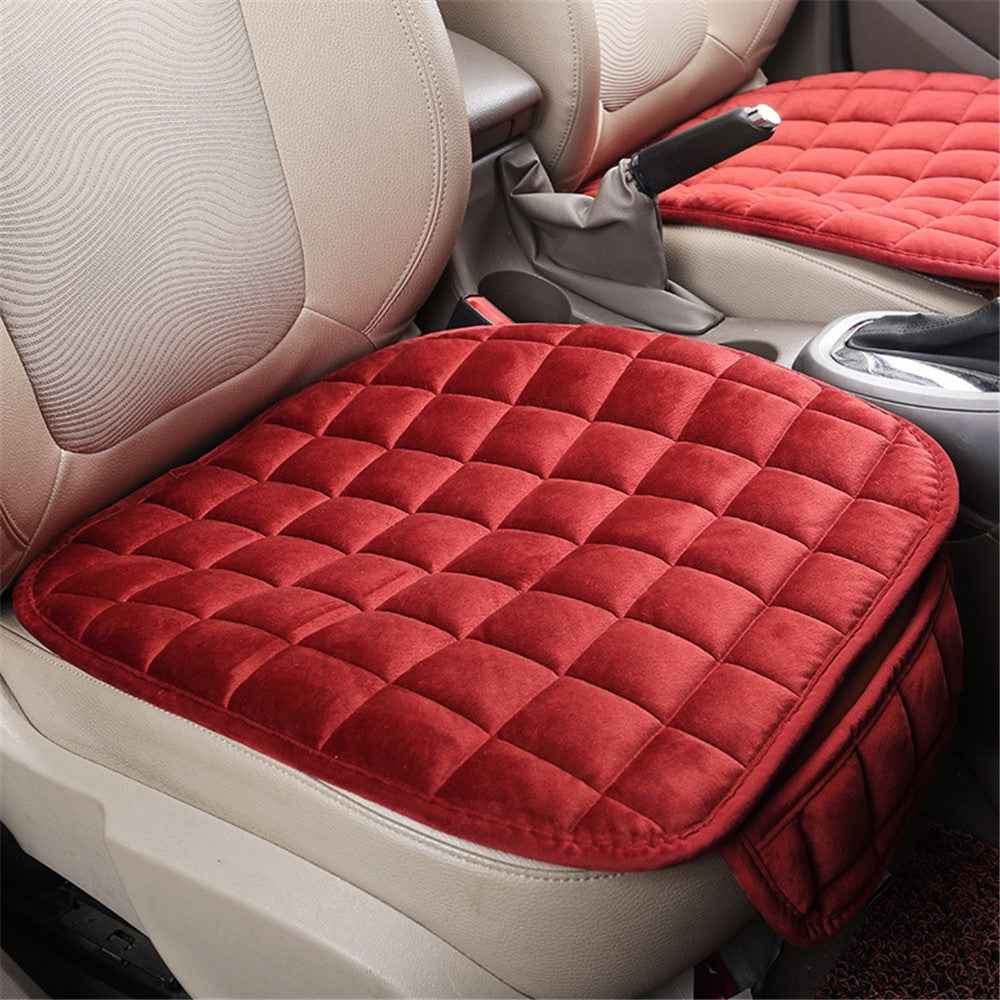 Non-slip Winter Car Front Seat Cover Pad Universal Warm Velvet Cushion with Pocket - Red
