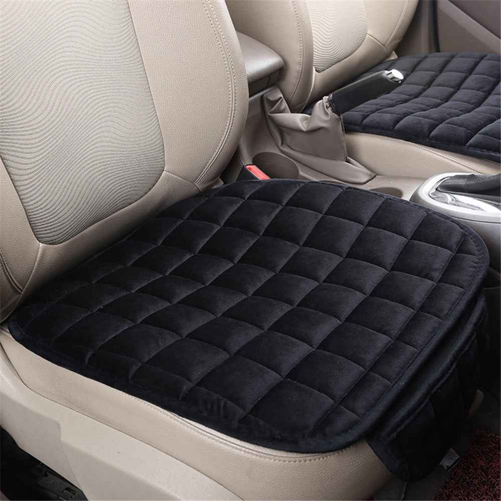 Non-slip Winter Car Front Seat Cover Pad Universal Warm Velvet Cushion with Pocket - Black