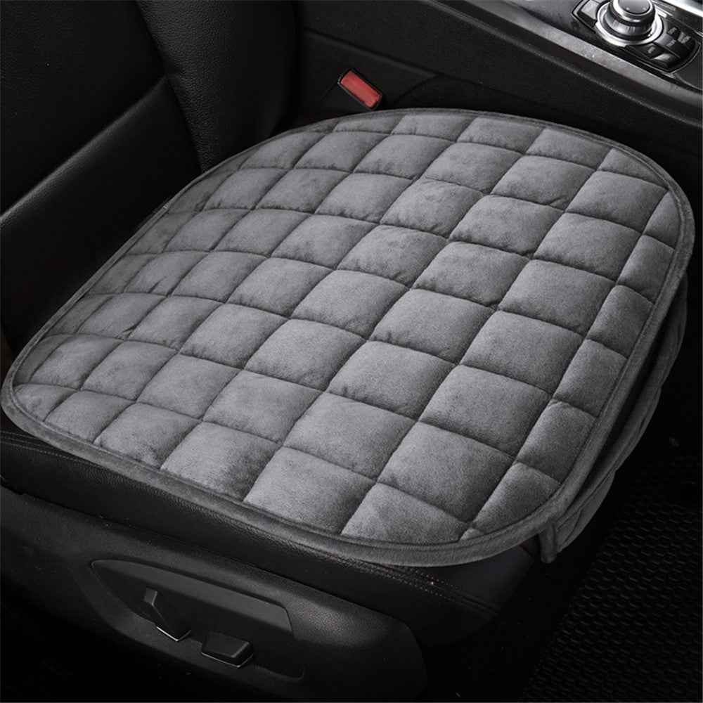 Non-slip Winter Car Front Seat Cover Pad Universal Warm Velvet Cushion with Pocket - Grey
