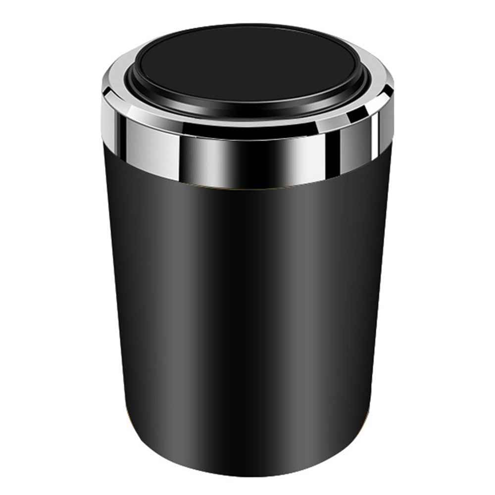 ABS+Metal Liner LED Light Car Ashtray Vehicle Interior Garbage Can Ashtray with Lid - Black