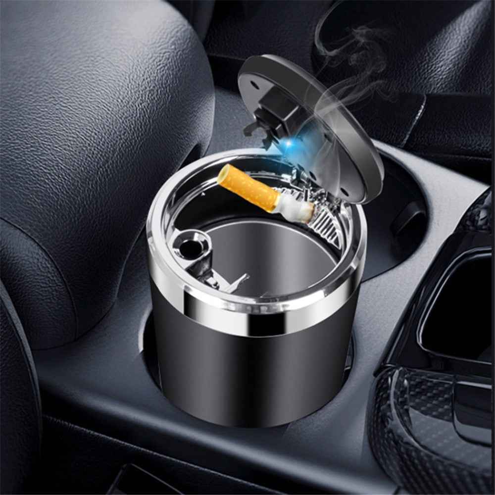ABS+Metal Liner LED Light Car Ashtray Vehicle Interior Garbage Can Ashtray with Lid - Red