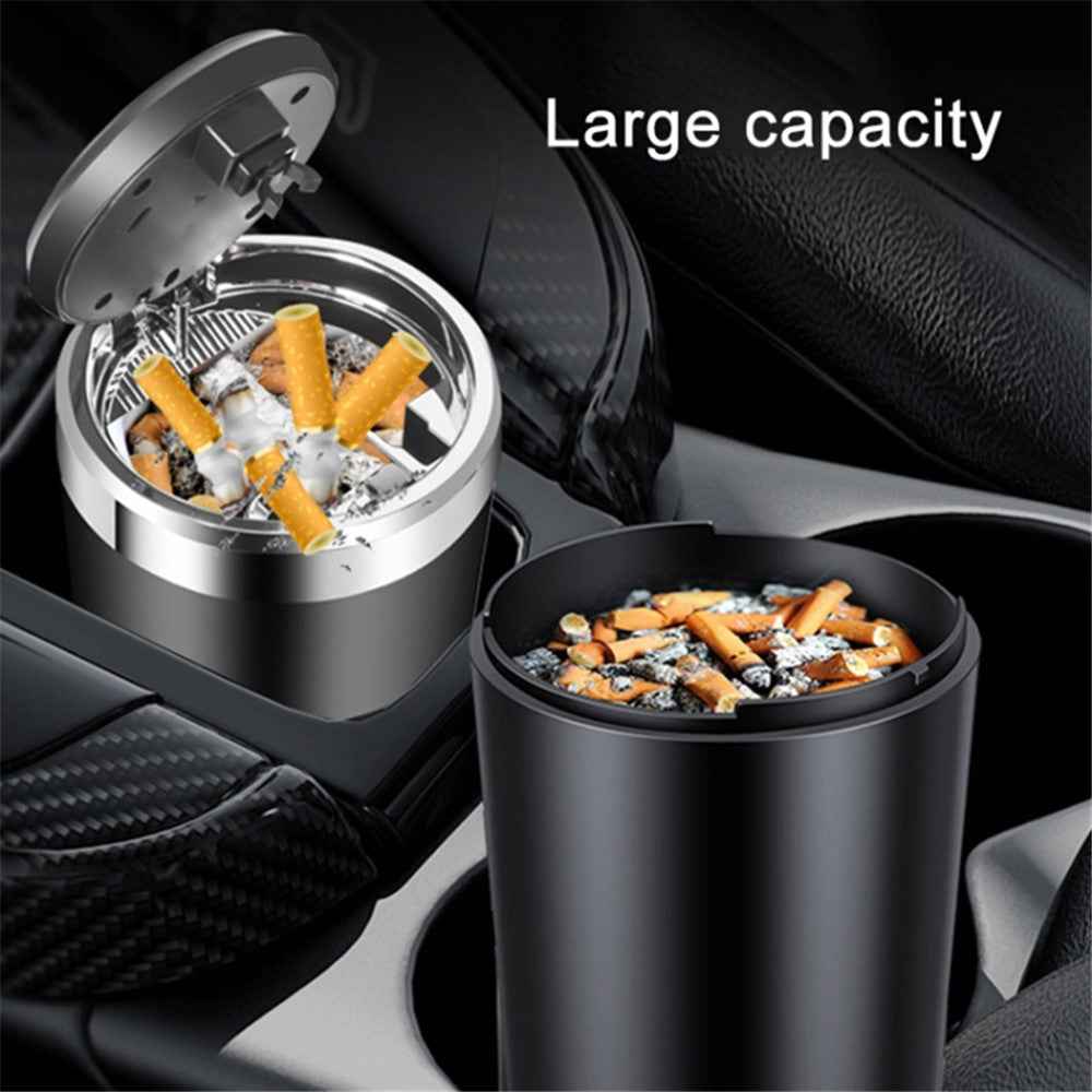 ABS+Metal Liner LED Light Car Ashtray Vehicle Interior Garbage Can Ashtray with Lid - Red