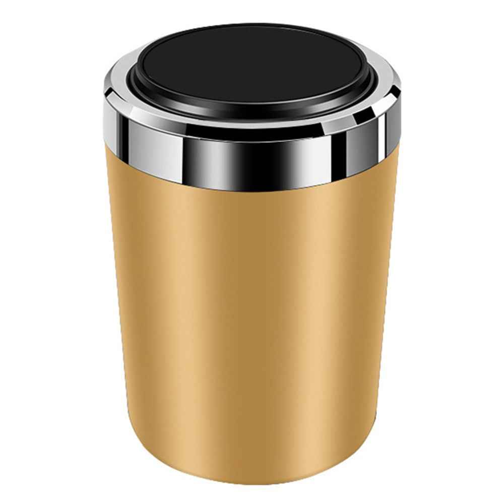 ABS+Metal Liner LED Light Car Ashtray Vehicle Interior Garbage Can Ashtray with Lid - Gold