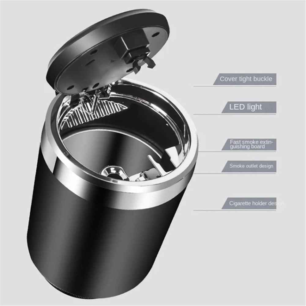 ABS+Metal Liner LED Light Car Ashtray Vehicle Interior Garbage Can Ashtray with Lid - Gold