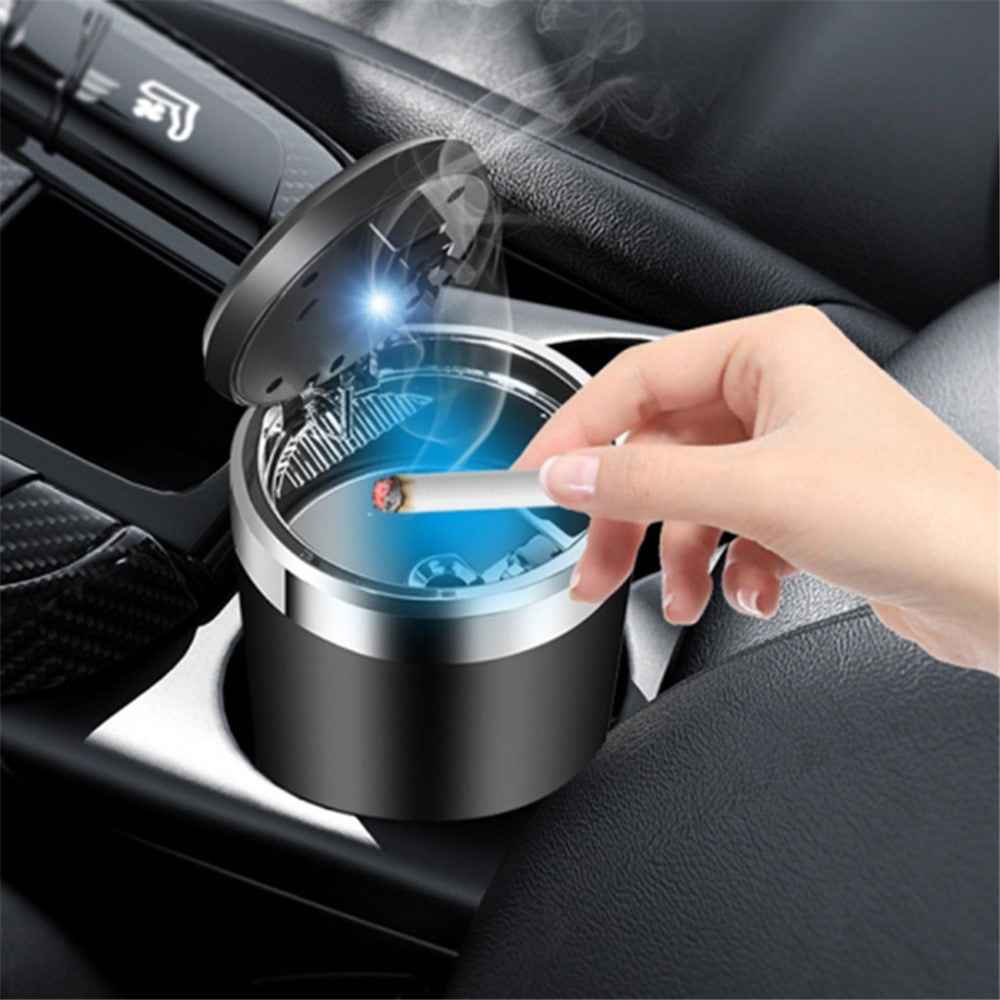 ABS+Metal Liner LED Light Car Ashtray Vehicle Interior Garbage Can Ashtray with Lid - Blue