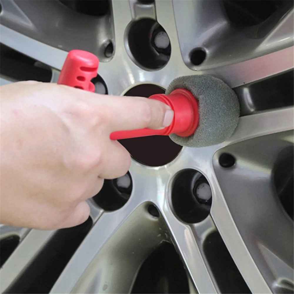 ND-09 Car Wheel Fitting Lug Nut Cleaning Brush with 3 Replaceable Sponge Heads