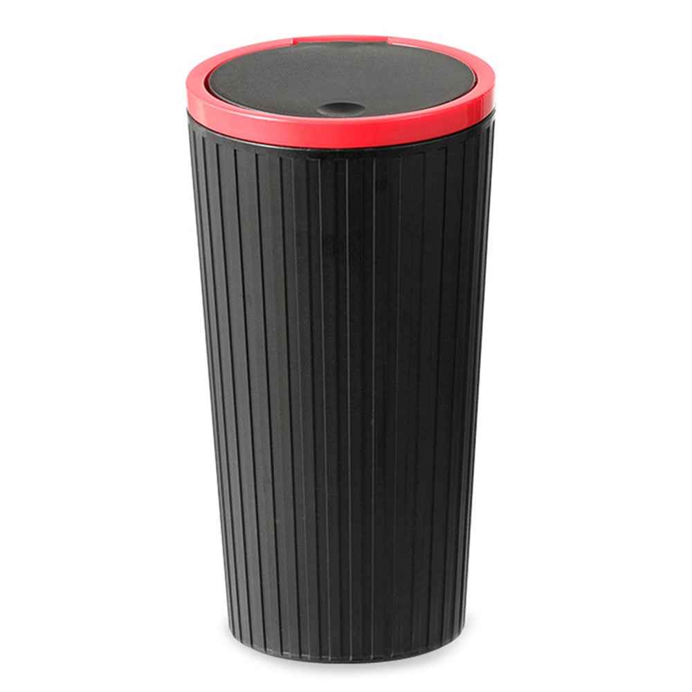 DM-143 ABS + PP Versatile Car Storage Bin with Lid Auto Vehicle Trash Can Fit Cup Holder - Black With Red Edge
