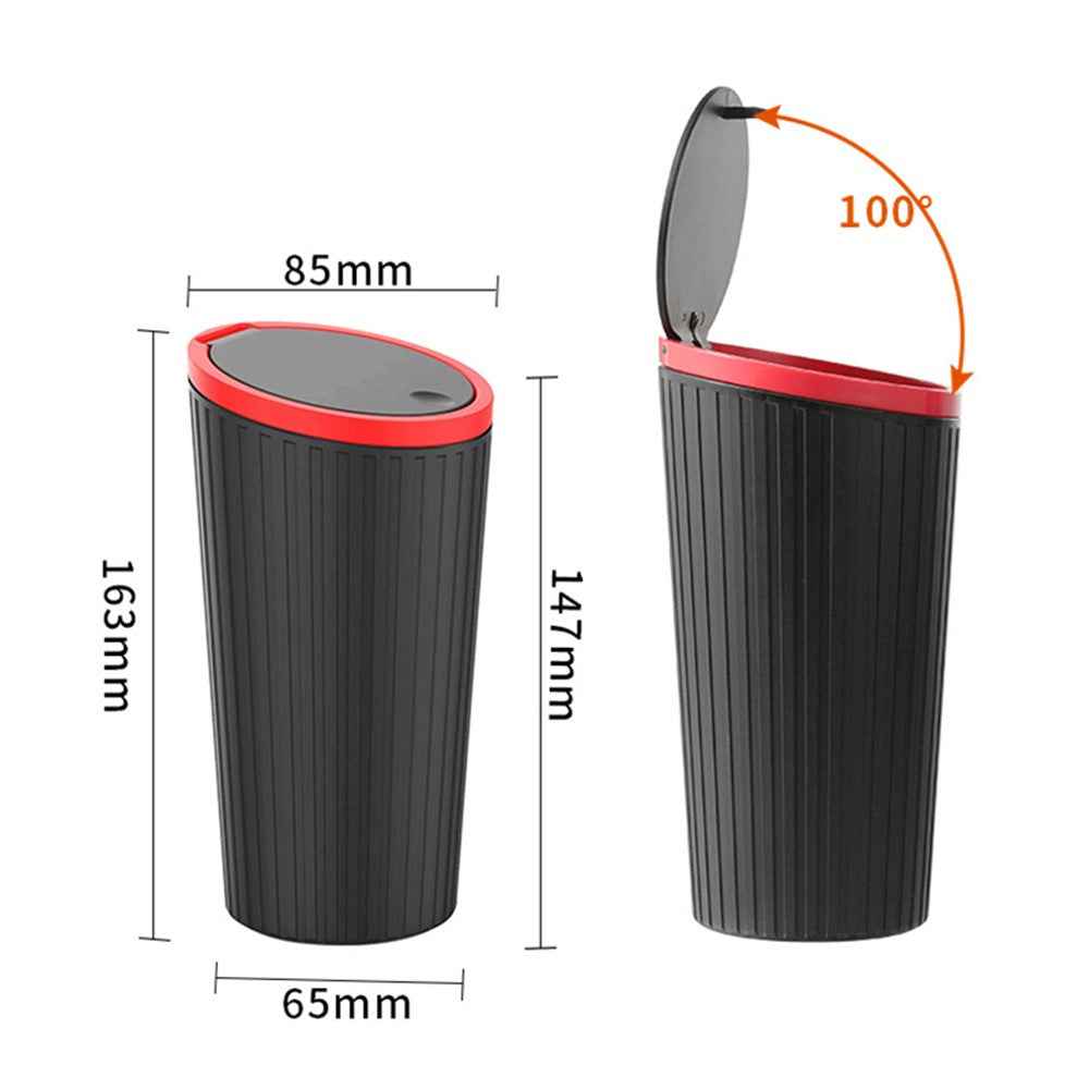 DM-143 ABS + PP Versatile Car Storage Bin with Lid Auto Vehicle Trash Can Fit Cup Holder - Black With Red Edge