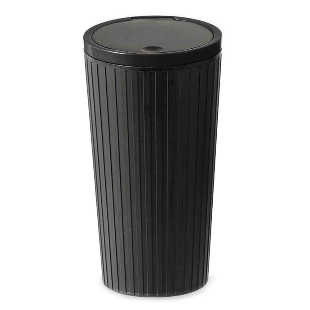 DM-143 ABS + PP Versatile Car Storage Bin with Lid Auto Vehicle Trash Can Fit Cup Holder - All Black
