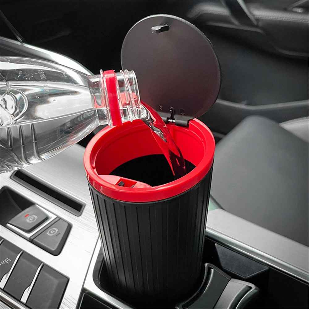 DM-143 ABS + PP Versatile Car Storage Bin with Lid Auto Vehicle Trash Can Fit Cup Holder - All Black