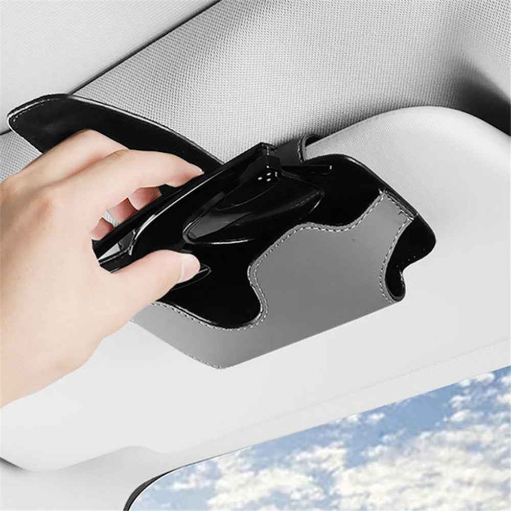Nappa Texture PU Leather Car Glasses Storage Case Sun Visor Clip Sunglasses Holder - Grey
