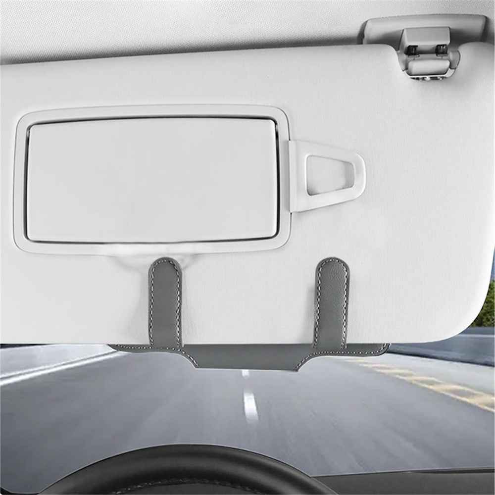 Nappa Texture PU Leather Car Glasses Storage Case Sun Visor Clip Sunglasses Holder - Grey