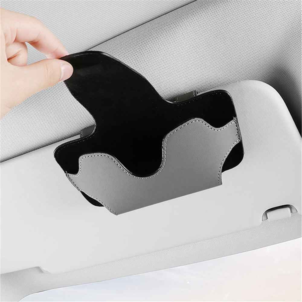 Nappa Texture PU Leather Car Glasses Storage Case Sun Visor Clip Sunglasses Holder - Brown
