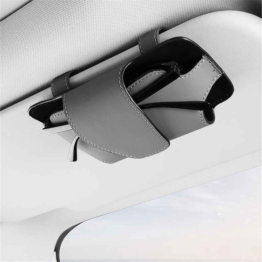Nappa Texture PU Leather Car Glasses Storage Case Sun Visor Clip Sunglasses Holder - Green