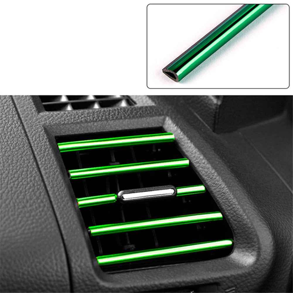 10Pcs Car Air Outlet Decorative Strips Vehicle Trim Air Vent Flexible PVC Decor Strips - Electroplating Green