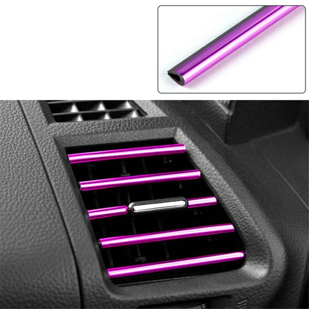10Pcs Car Air Outlet Decorative Strips Vehicle Trim Air Vent Flexible PVC Decor Strips - Electroplating Purple