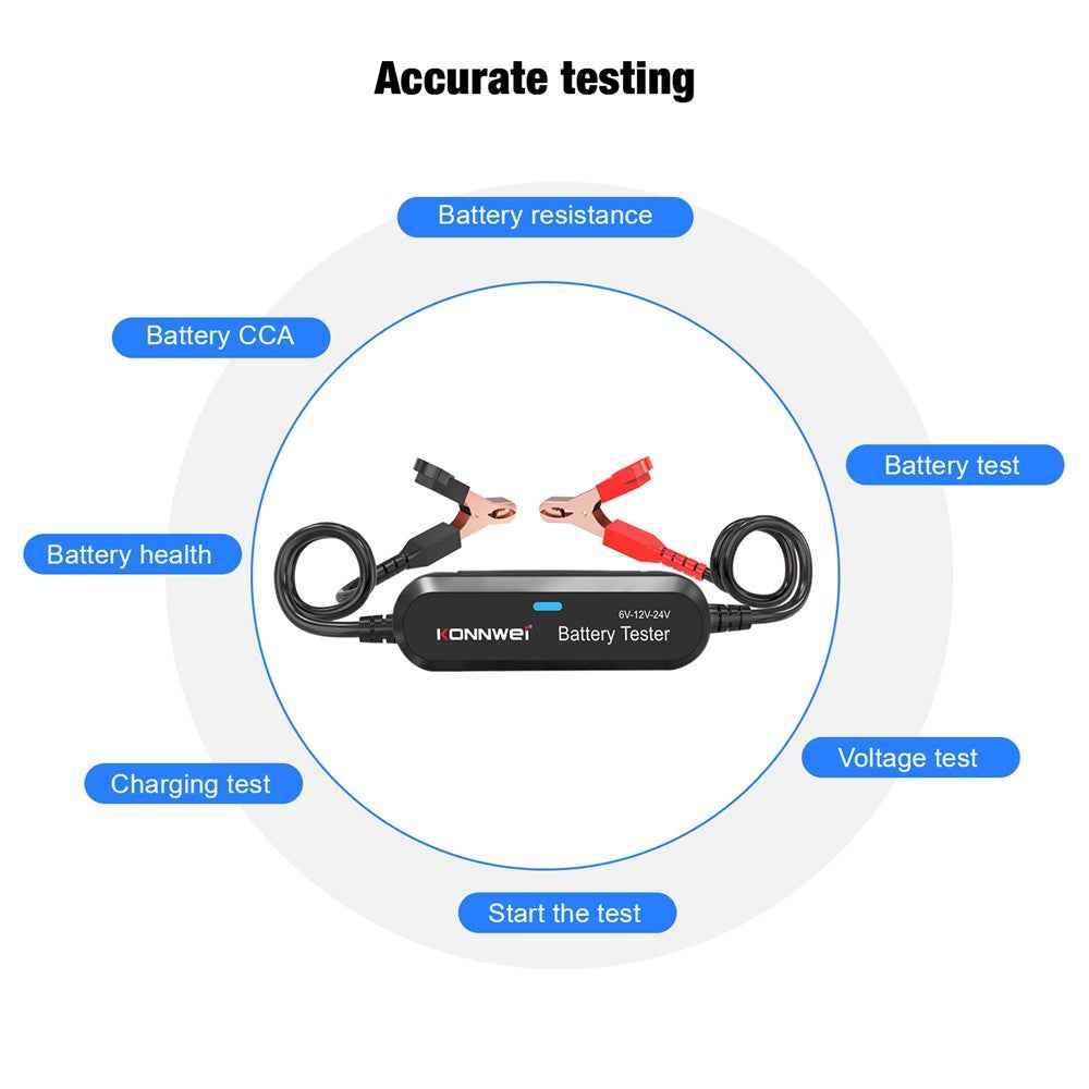 KONNWEI BK200 Multi-Function Bluetooth-compatible Battery Tester for Car Truck Motorcycle SUV Boat Yacht 6V 12V 24V Battery Tester - Black