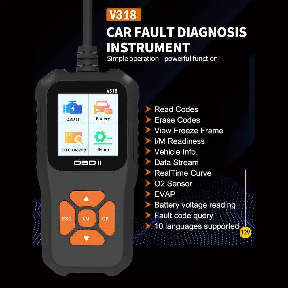 V318 OBD2 1.8-inch Car Fault Diagnosis Instrument Engine Tester Diagnostic Tool Battery Detector