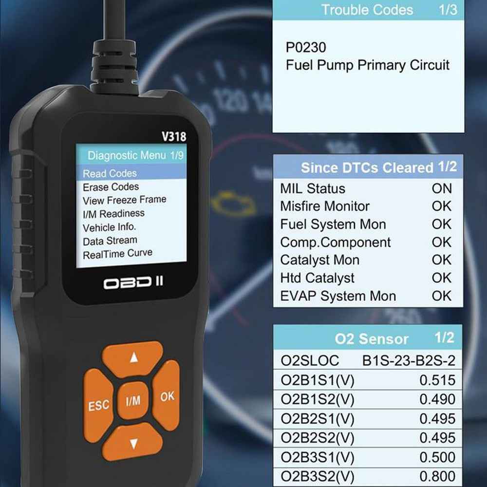 V318 OBD2 1.8-inch Car Fault Diagnosis Instrument Engine Tester Diagnostic Tool Battery Detector