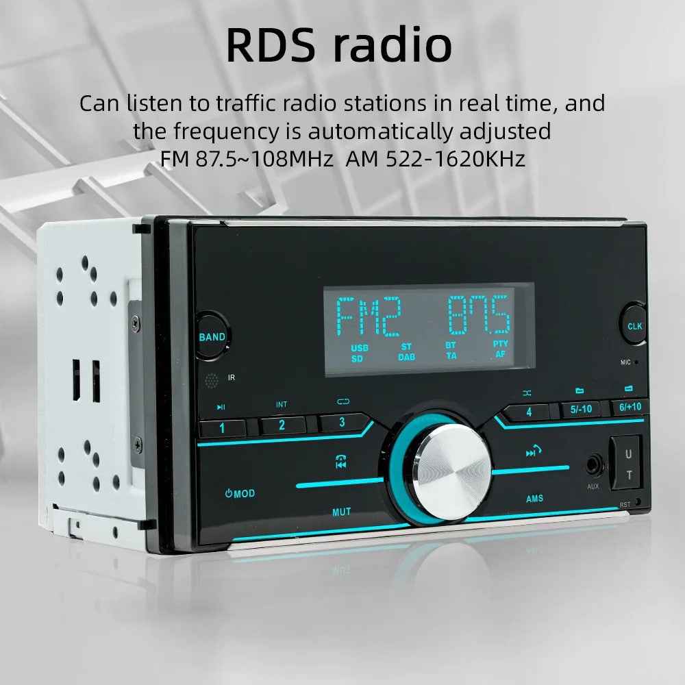 S3710 Dual Din 12V Car MP3 Player Colorful Lights Bluetooth-compatible TF Card USB FM Radio Amplifier