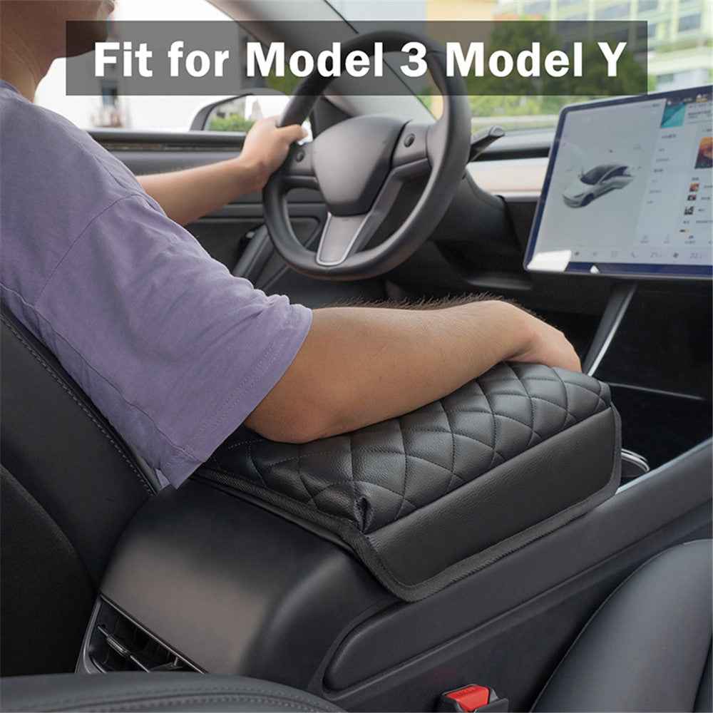 TS000658 For Model 3 / Y 2017-2022 PU Leather Car Armrest Cover Center Console Armrest Box Protector Lid Pad
