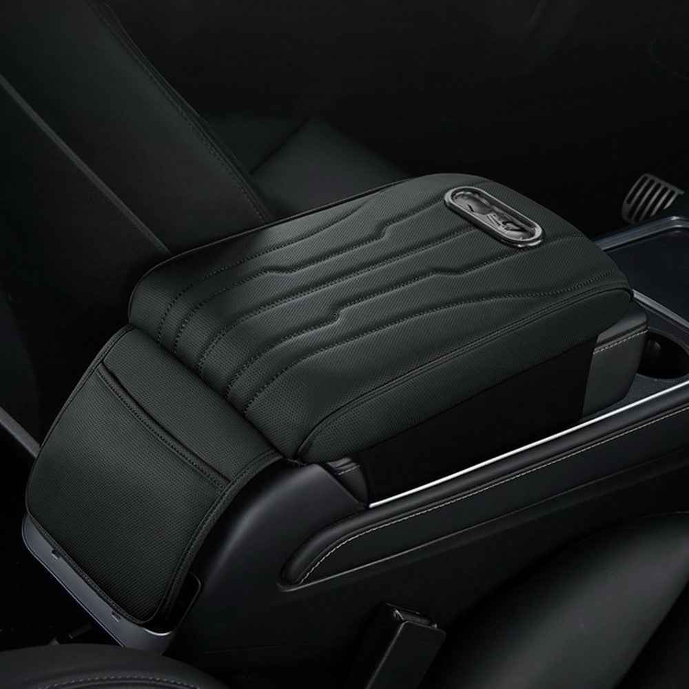 FSX001 Leather+Memory Foam Car Armrest Box Heighten Pad Car Armrest Box Cover Tissue Box - Black