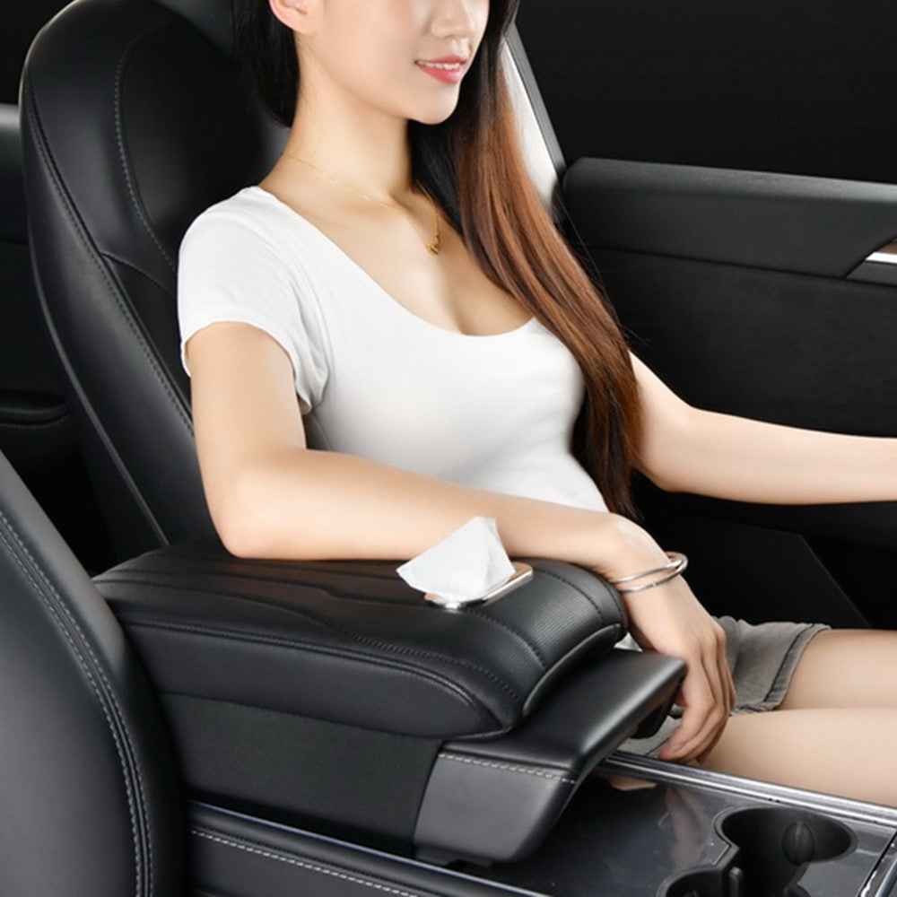 FSX001 Leather+Memory Foam Car Armrest Box Heighten Pad Car Armrest Box Cover Tissue Box - Red