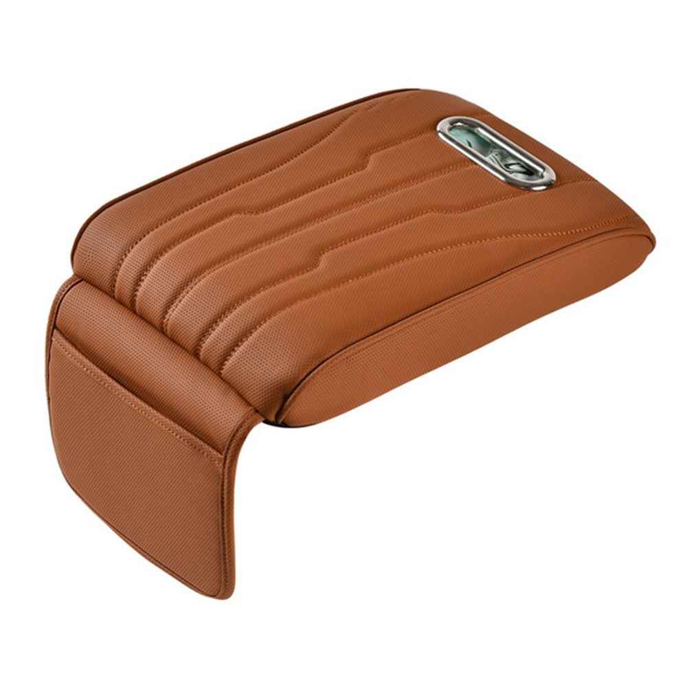 FSX001 Leather+Memory Foam Car Armrest Box Heighten Pad Car Armrest Box Cover Tissue Box - Coffee