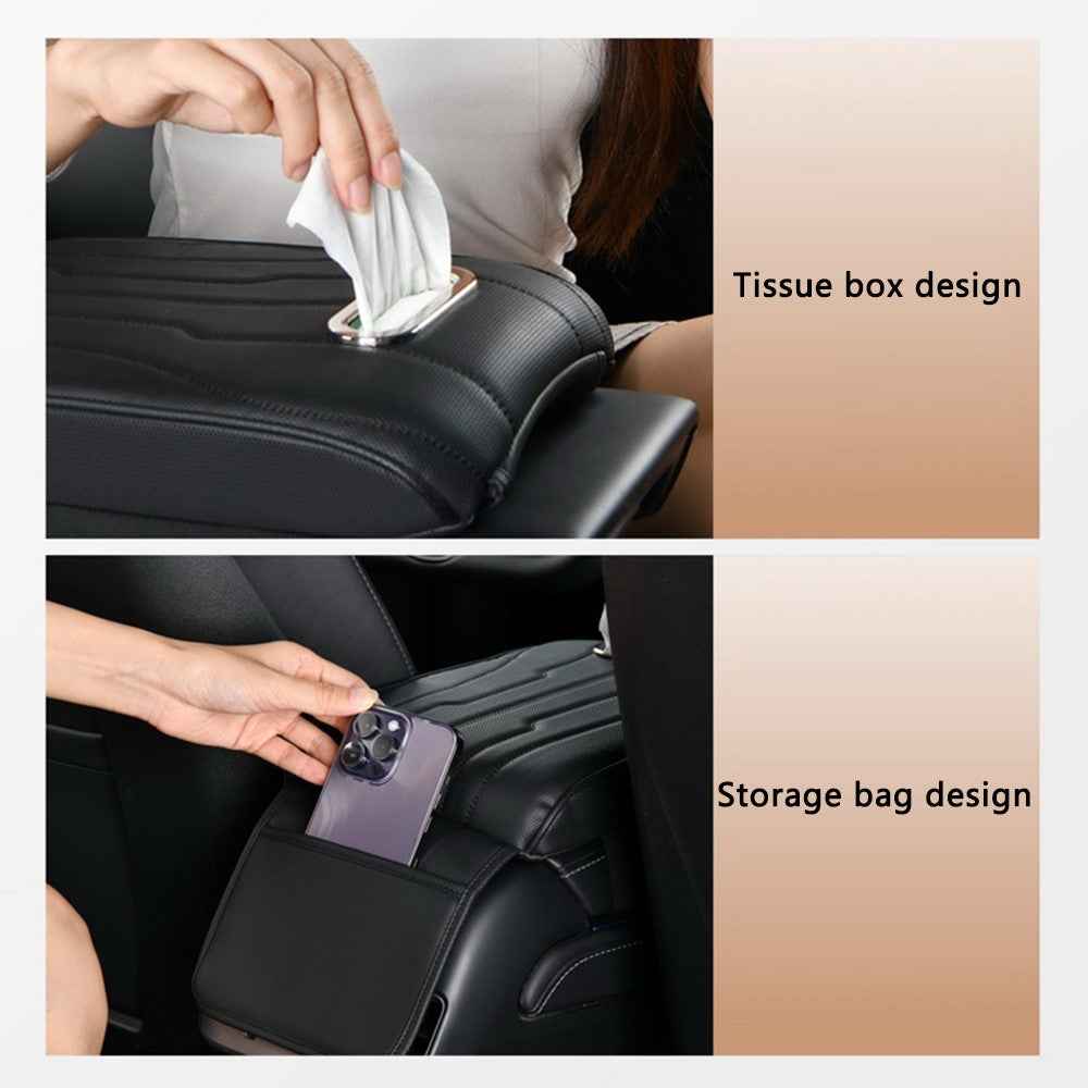 FSX001 Leather+Memory Foam Car Armrest Box Heighten Pad Car Armrest Box Cover Tissue Box - Coffee