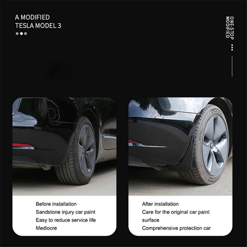 4PCS Mud Flap Mud Guard for Tesla Model 3 No Drilling Car Front and Rear Wheel Fender - Matte Black