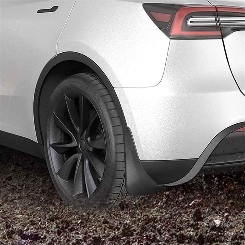 4PCS No Drilling Car Front and Rear Wheel Fender Mud Flap Mud Guard for Tesla Model Y - Carbon Fiber Texture