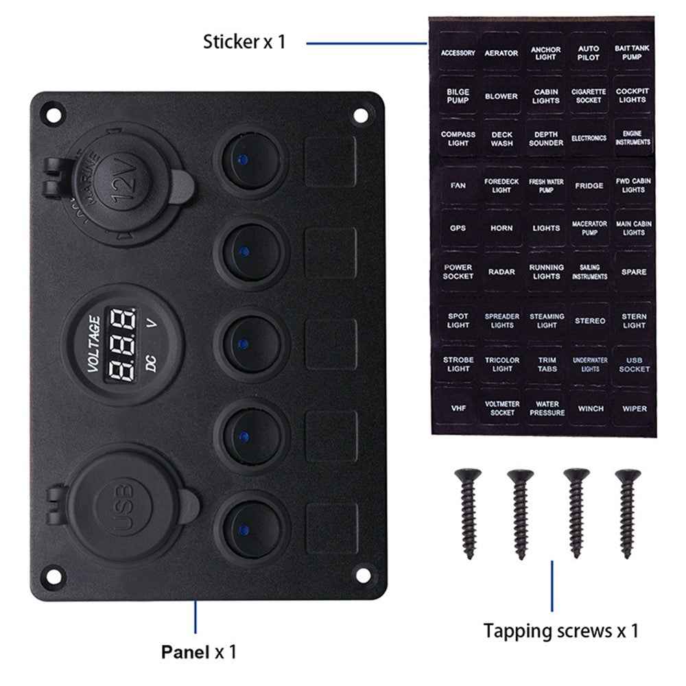 WUPP Car Yacht Combination Switch Round 5-Position Dual USB Car Charger Voltmeter Control Panel Switch - Blue